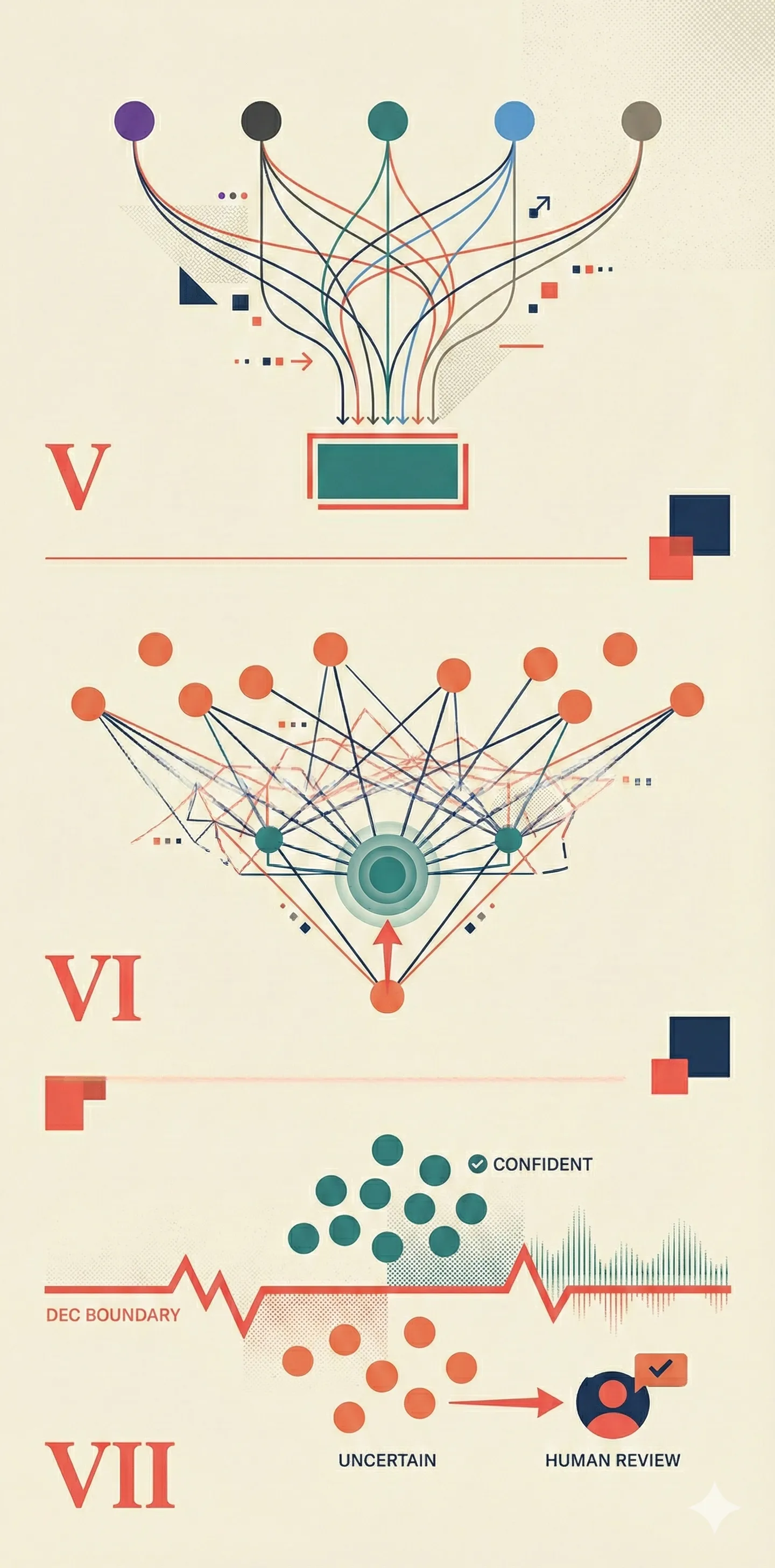 Narrow portrait overview of five data sources converging through ETL, entity resolution linking fragmented identities, and active learning decision boundary for human review.